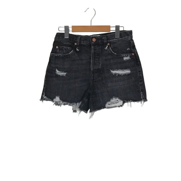 We The Free 100% Cotton Black Distressed High Rise  Cut Offs Size 27 - Picture 3 of 9